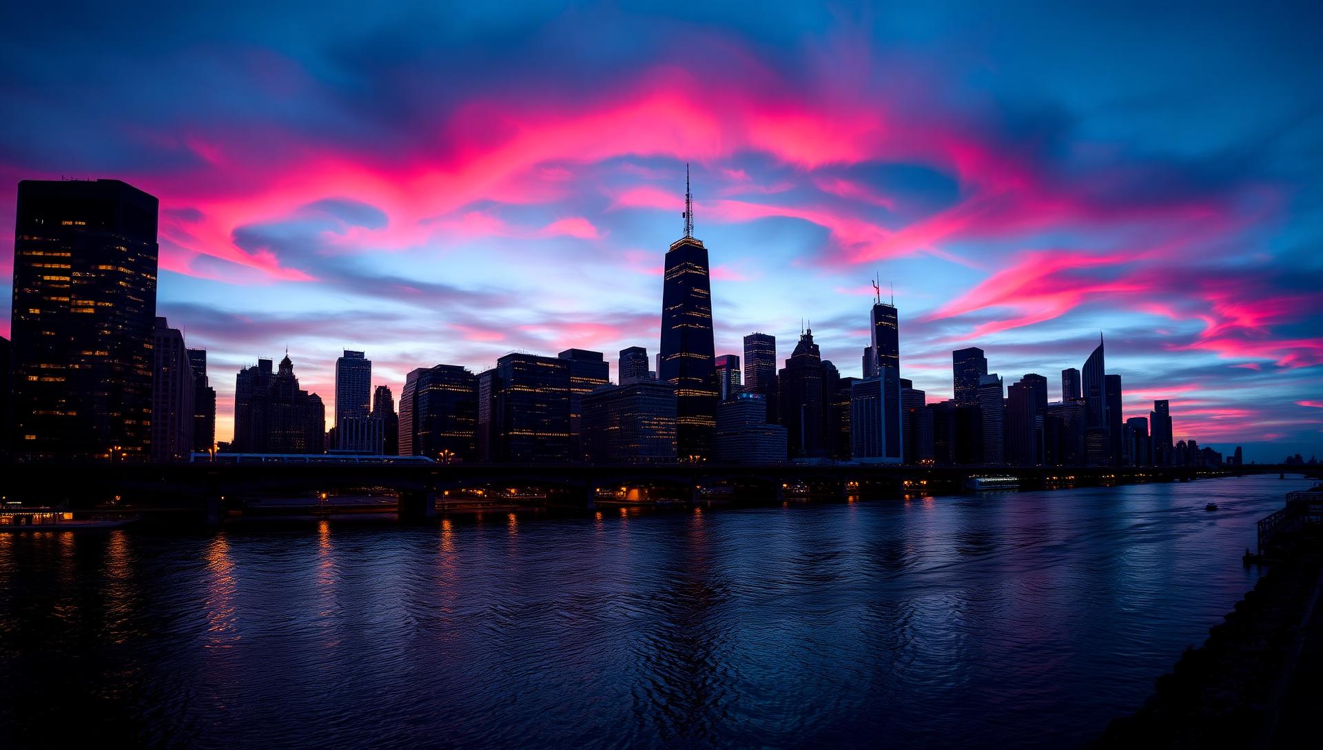 Chicago skyline at dusk